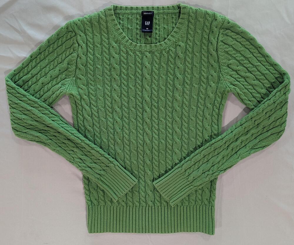 Vintage Gap Sweater Womens XS Green Cable Knit Cotton Stretch Pullover Hong Kong